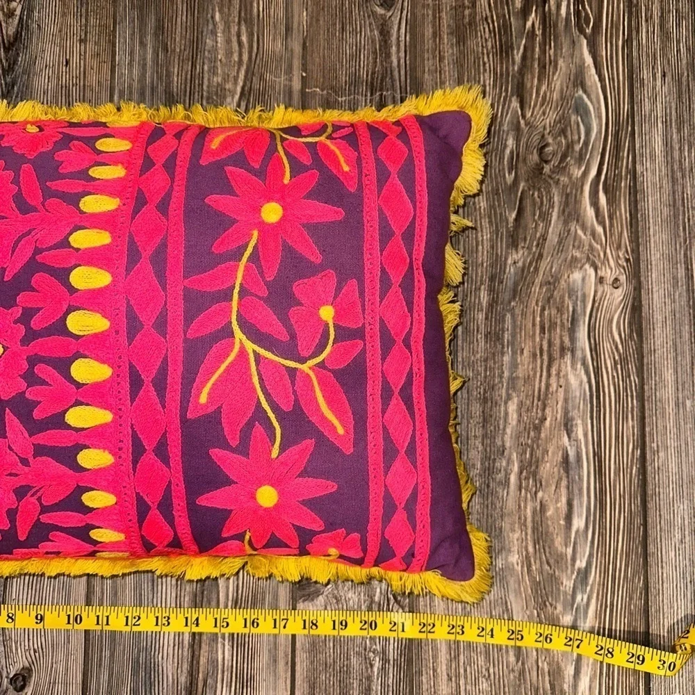 Modelli Bohemian Embroidered Floral Fringe Pillow